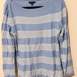 Tommy Hilfiger Light Blue and White Striped Long Sleeve Top